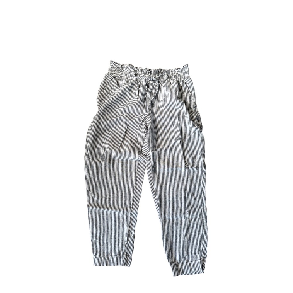 A New Day Striped Linen Blend Paperbag Waist Jogger Pants Navy White Size M
